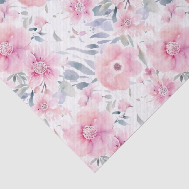 Papier Mousseline Watercolor Pink Flowers (Détail)