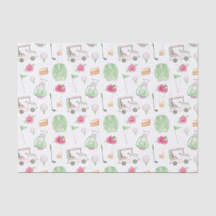 Papier Mousseline Watercolor Pink & Green Golf Cart Tournoi