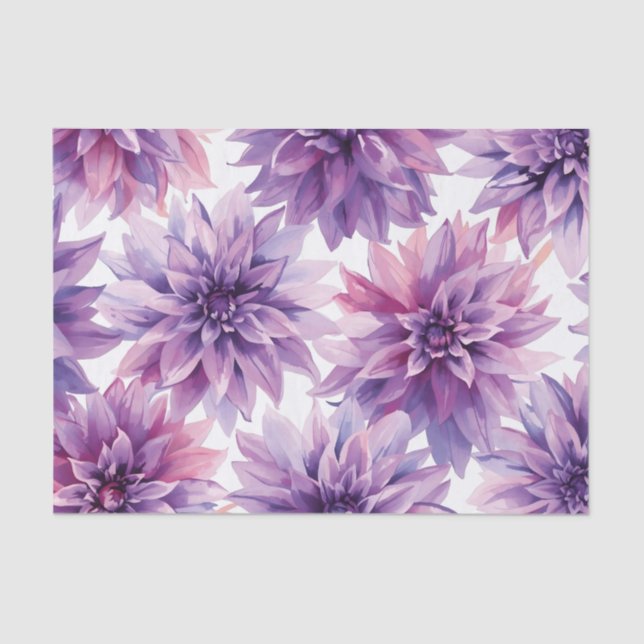 Papier Mousseline Watercolor Purple Dahlia Flowers  (Recto)