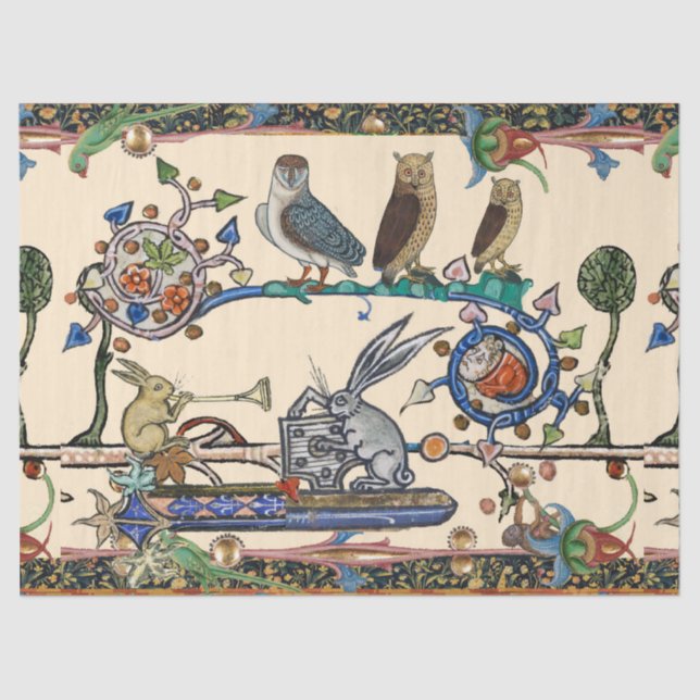 PAPIER MOUSSELINE WEIRD MÉDIÉVAL BESTIAIRE FABRIQUANT DE LA MUSIQUE  (Recto)