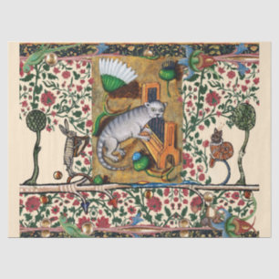 PAPIER MOUSSELINE WEIRD MÉDIÉVAL BESTIAIRE MUSIQUE, CAT JOUER ORGE
