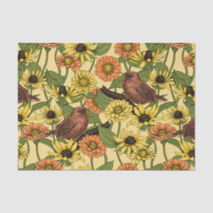 Papier Mousseline Wens et fleurs sur jaune pâle