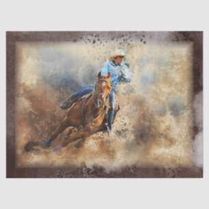 Papier Mousseline Western Barrel Racing Cowgirl Decoupage