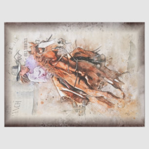 Papier Mousseline Western Barrel Racing Cowgirl Decoupage