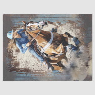 Papier Mousseline Western Barrel Racing Cowgirl Decoupage