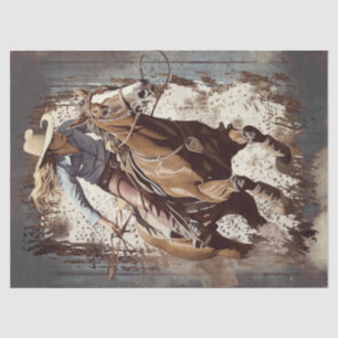 Papier Mousseline Western Barrel Racing Cowgirl Decoupage