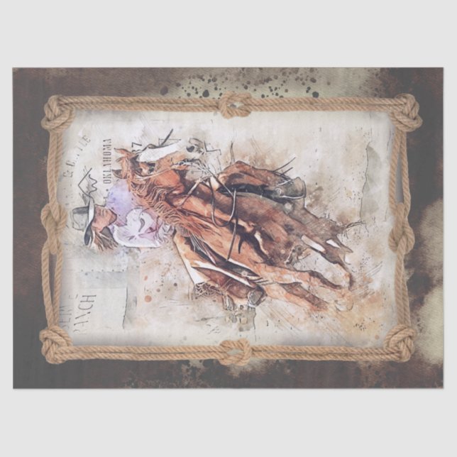 Papier Mousseline Western Barrel Racing Cowgirl Decoupage (Recto)