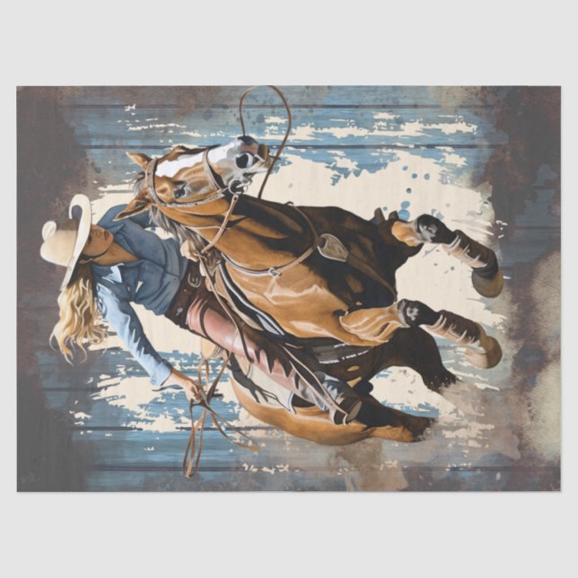 Papier Mousseline Western Barrel Racing Cowgirl Decoupage (Recto)