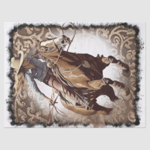 Papier Mousseline Western Barrel Racing Cowgirl Decoupage