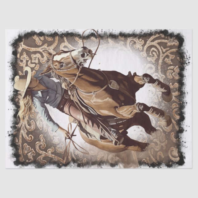 Papier Mousseline Western Barrel Racing Cowgirl Decoupage (Recto)