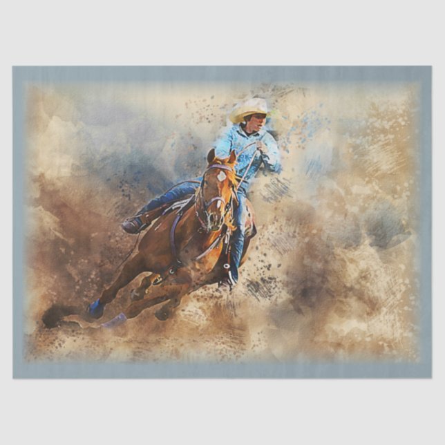 Papier Mousseline Western Barrel Racing Cowgirl Tissu Paper (Recto)
