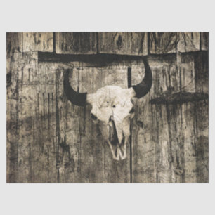 Papier Mousseline Western Bull Skull Barn Wood Sepia Vintage Russe