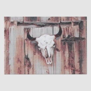 Papier Mousseline Western Bull Skull Russe Barn Wood Brown Vintage
