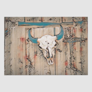 Papier Mousseline Western Bull Skull Rustic Barn Turquoise Vintage