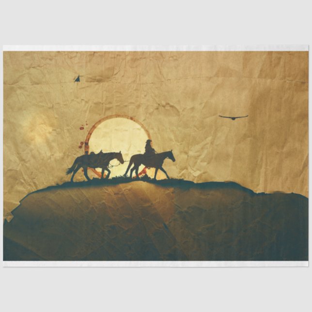 Papier Mousseline Western Cowboy Horloge Découpage papier de tissu (Recto)