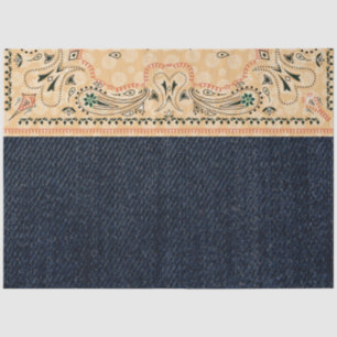 Papier Mousseline Western Paisley Gold Bandana Imprimer Denim Découp