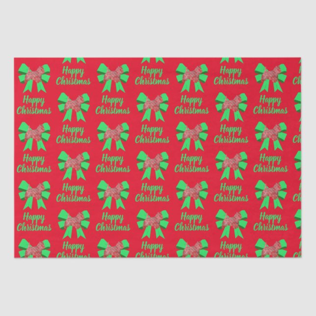 Papier Mousseline Westie Silhouette Rouge Chien de Noël & Bow Vert (Recto)