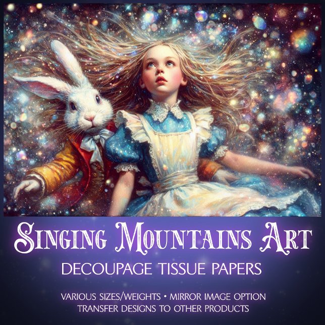 Papier Mousseline Whimsical Alice White Rabbit Wonderland Decoupage (Créateur téléchargé)