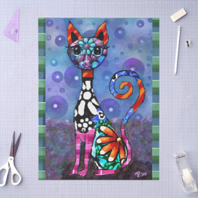 Papier Mousseline Whimsical Big-Eyed Funky Kitty Cat Decoupage (Artisanat)