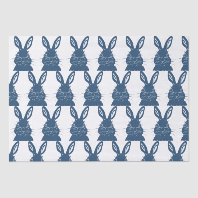 Papier Mousseline Whimsical Blue & White Bunny Rabbit Motif de Pâque (Recto)