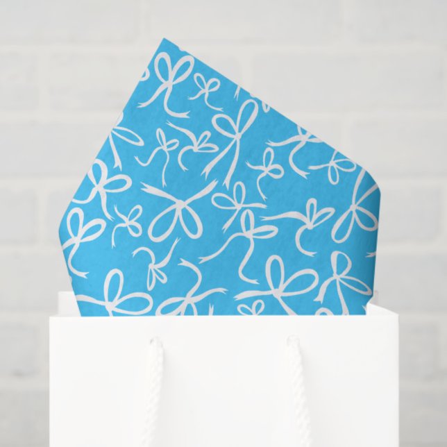 Papier Mousseline Whimsical Cute Blue White Bows Pattern Girly Gift  (Sac cadeau)