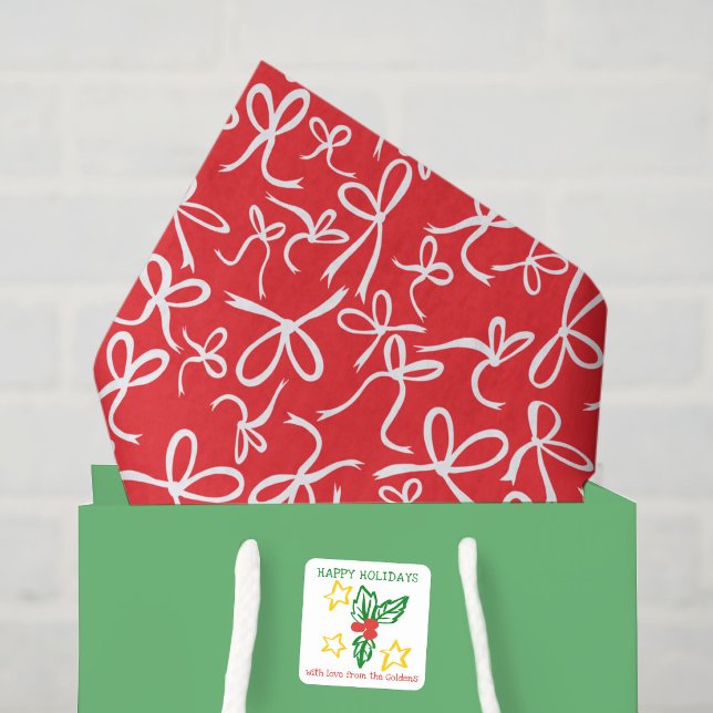 Papier Mousseline Whimsical Cute Christmas Bows Pattern Girly Gift  (Whimsical Cute Christmas Bows Pattern Girly Gift Red White Tissue Paper
)