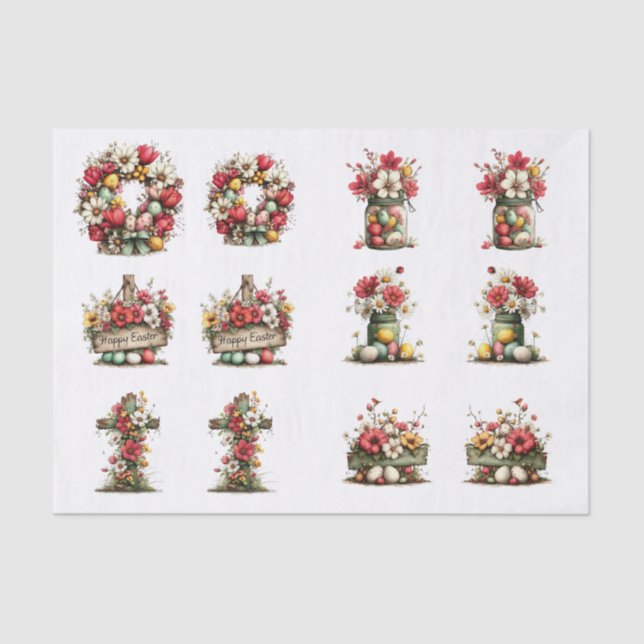 Papier Mousseline Whimsical Floral Easter for  Shells  Decoupage (Recto)