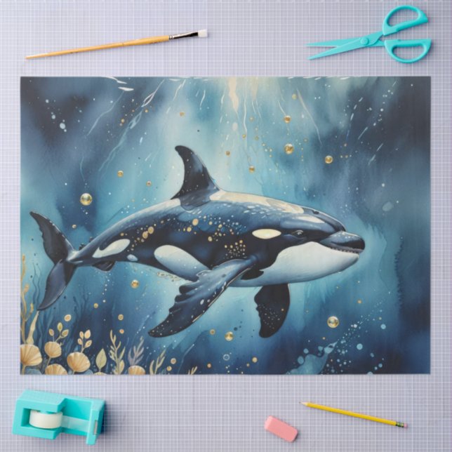 Papier Mousseline Whimsical Orca in the ocean (Artisanat)