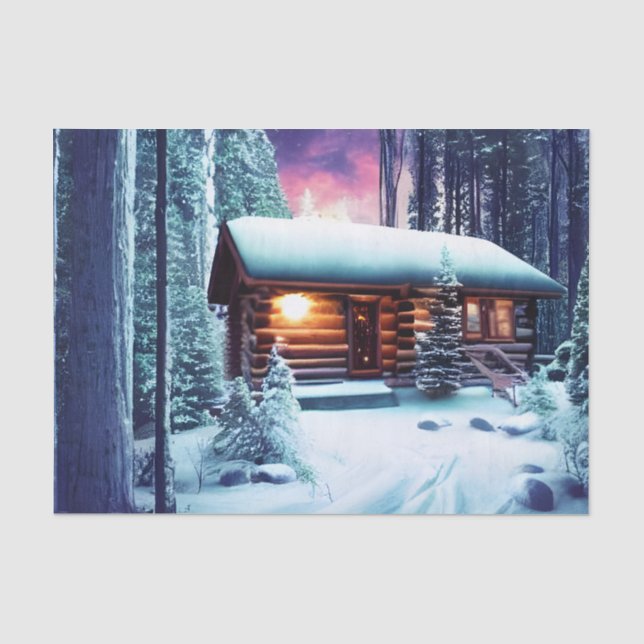 Papier Mousseline Whimsical Petit Cabine Rustique En Bois (Recto)
