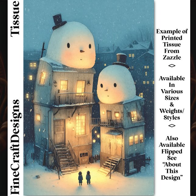 Papier Mousseline Whimsical Snowman Topped Houses DX1L Decoupage (Créateur téléchargé)