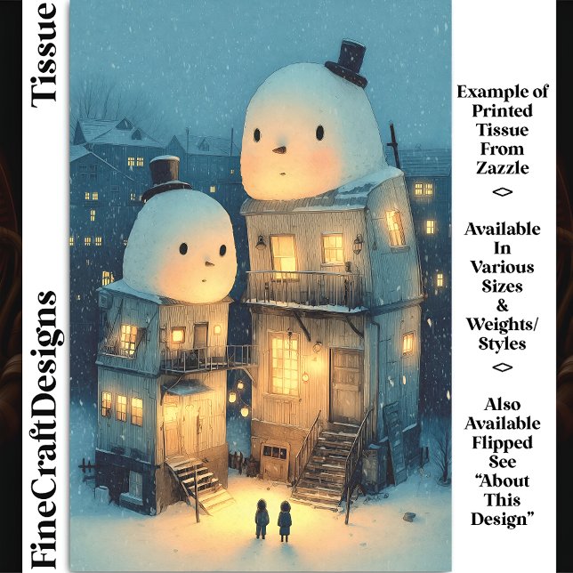 Papier Mousseline Whimsical Snowman Topped Houses DX1R Decoupage (Créateur téléchargé)