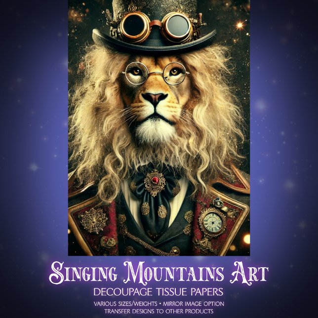 Papier Mousseline Whimsical Vintage Steampunk Lion Decoupage (Créateur téléchargé)