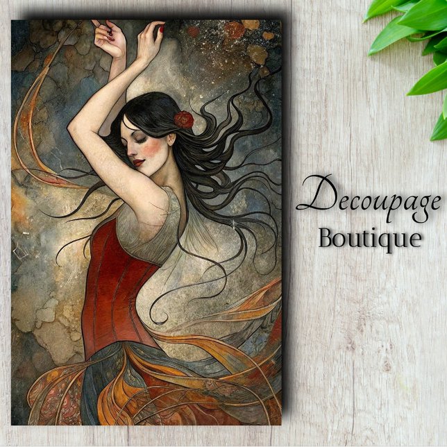 Papier Mousseline Whimsical Waltz Art Nouveau Dream in Rust & Silver (Whimsical Waltz - Art Nouveau Dream in Rust & Silver Decoupage Tissue Paper)