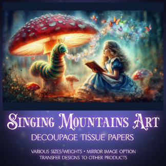 Papier Mousseline Whimsical Wonderland Alice Caterpillar Decoupage