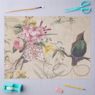 Papier Mousseline Whispering Garden Bird – Vintage Floral Decoupage 