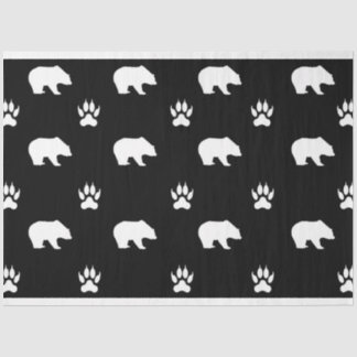 Papier Mousseline White Bears with Paw Prints on Black Background