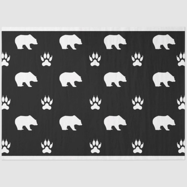 Papier Mousseline White Bears with Paw Prints on Black Background (Recto)