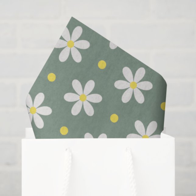 Papier Mousseline White Daisies Pattern Custom Background (Sac cadeau)