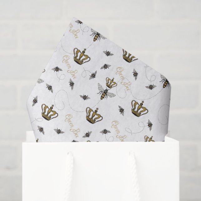 Papier Mousseline White Mothers Day Royal Queen Bee & Gold Crown (Sac cadeau)