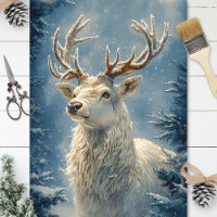 White Stag Portrait Mysical Winter Art Decoupage