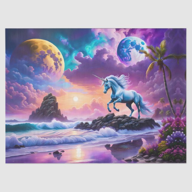 Papier Mousseline White Unicorn Imaginaire Tropical Beach (Recto)
