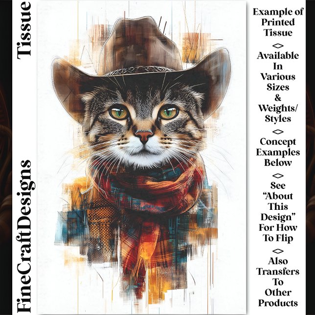 Papier Mousseline Wild West Cowboy Chat, Casquette & Écarf DB3 Décou (Créateur téléchargé)