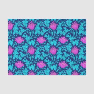 Papier Mousseline William Morris Anemone, Marine, Turquoise & Magent