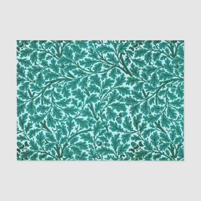 Papier Mousseline William Morris Chêne Feuilles, Turquoise & Aqua (Recto)