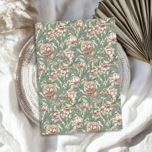 Papier Mousseline William Morris d'inspiration vert pastel rose pâle (William Morris inspired pale pink pastel green Tissue Paper)