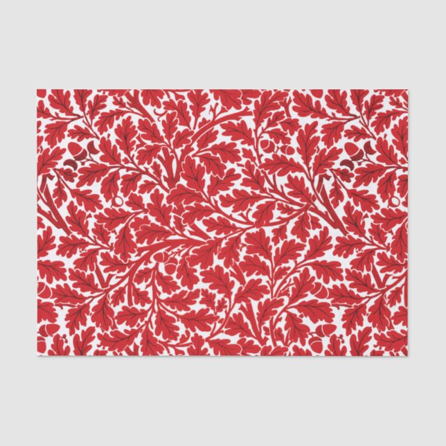 Papier Mousseline William Morris Feuilles de chêne, rouge profond et (Recto)