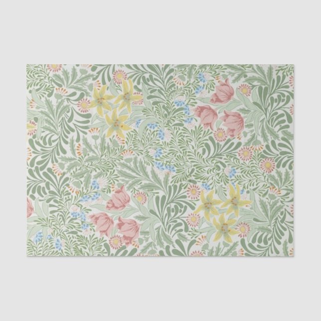 Papier Mousseline William Morris - Fleurs de printemps rose et jaune (Recto)