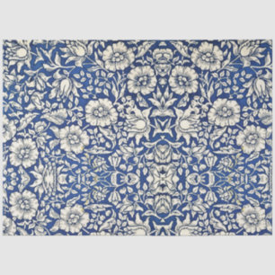Papier Mousseline William Morris Fleurs Mallow Floral Bleu Blanc Bla