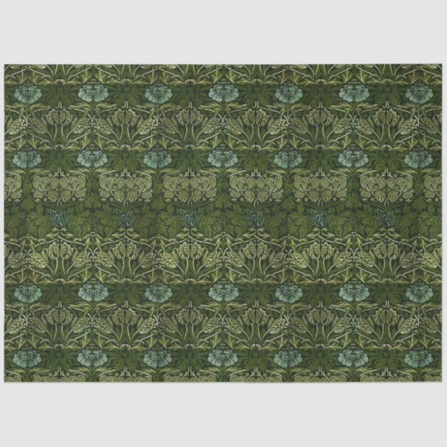 Papier Mousseline William Morris Grand Feuille vert & Fleur bleue (Recto)