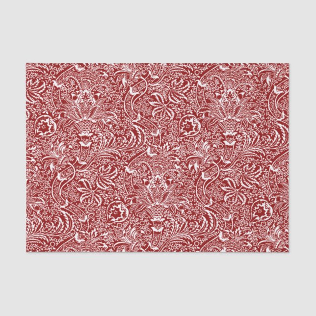 Papier Mousseline William Morris Indien, rouge foncé et blanc (Recto)